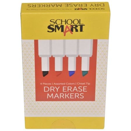 MARKER DRY ERASE CHISEL  ASST 4 PK